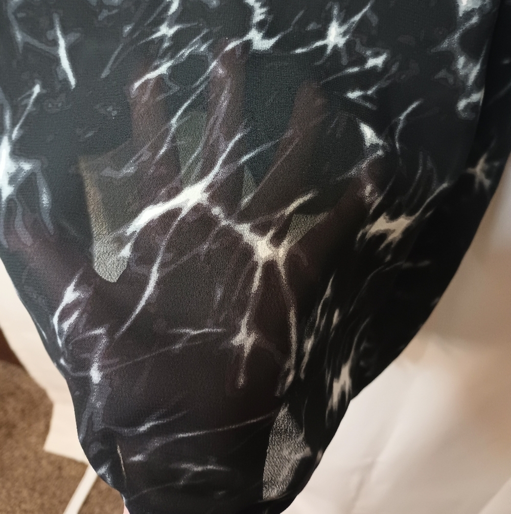 Maggie Barnes 3X Whimsigoth Asymmetric Tunic Top Black White Beaded Semi Sheer - Picture 6 of 9